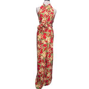 Vintage Sassy Sarong Hawaii Wrap Dress Red Floral OS Tropical Beach Cover Up